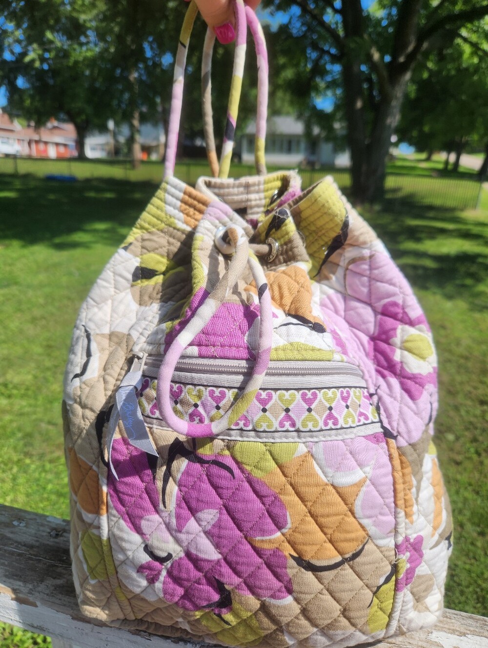Vera Bradley Portobello Road drawstring cinch Quilted  backpack Euc